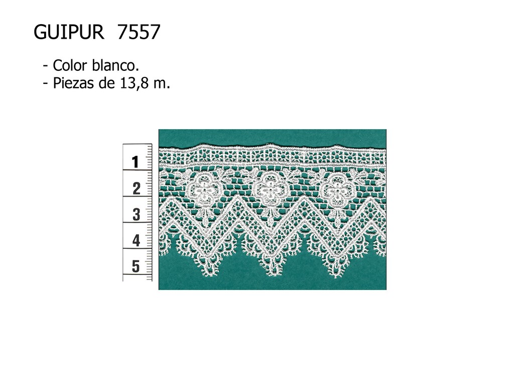 Puntilla de Guipur - Ancho 4cm - 3 Colores - Pieza de 8,5 metros