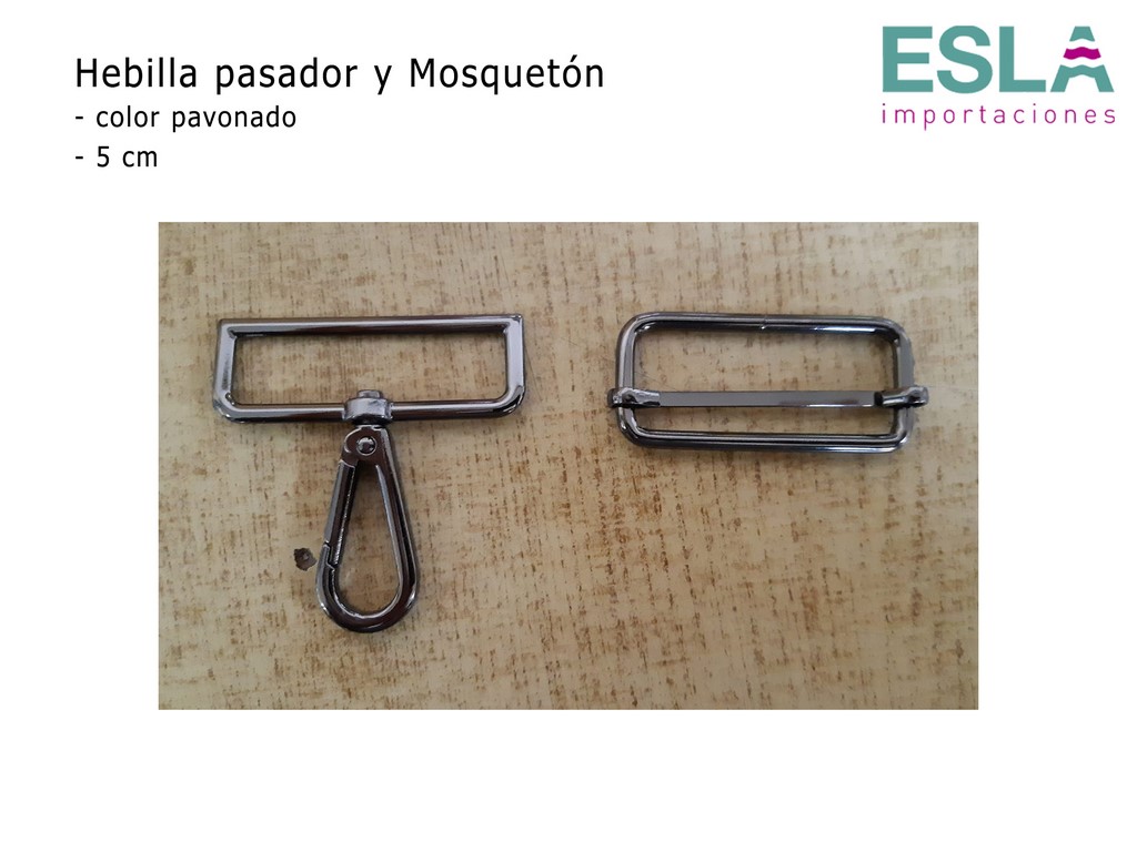 HEBILLA PASADOR Y MOSQUETON PAVONADO 5CM