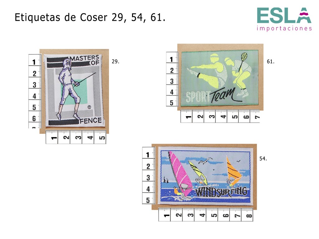 ETIQUETAS DE COSER 29, 54, 61, DEPORTES