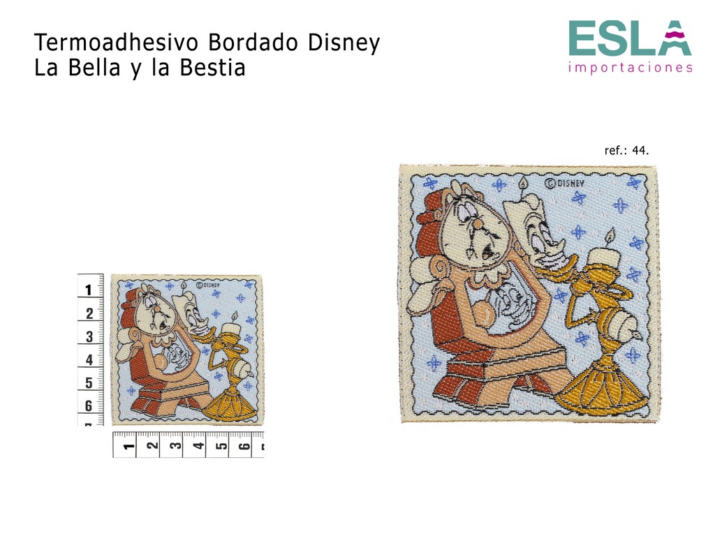 TERMOADHESIVO BORDADO DISNEY BELLA Y BESTIA 44 DIN DON Y LUMIERE