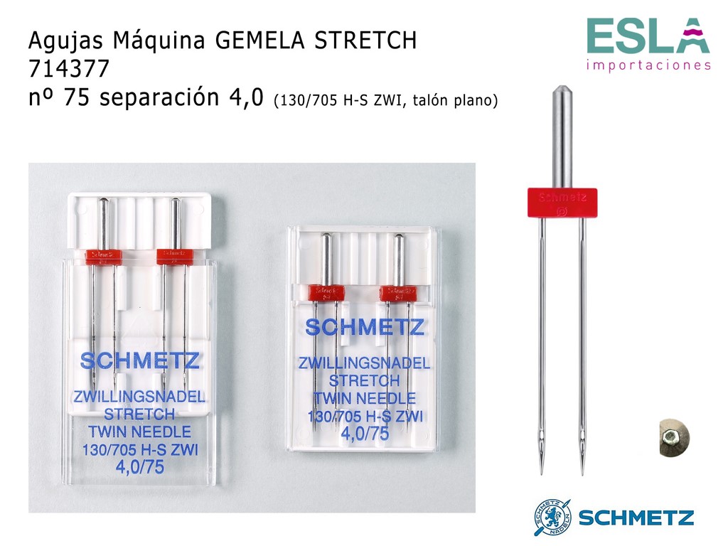 AGUJA MAQUINA GEMELA STRETCH 714377 SCHMETZ 4,0/75