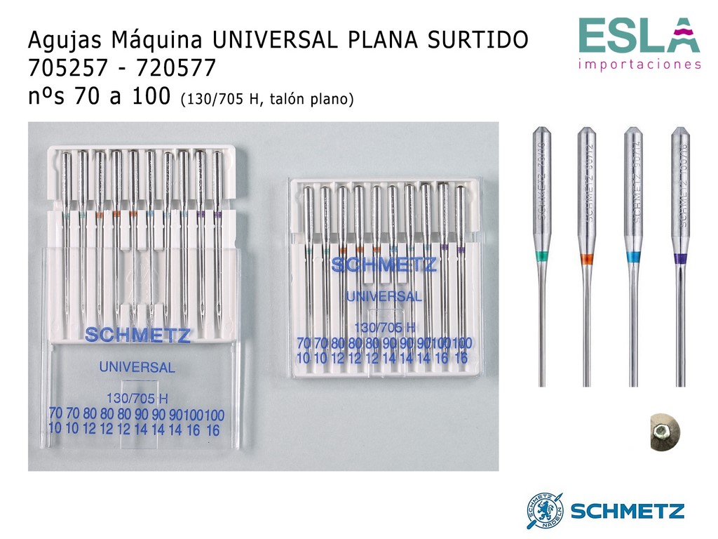 AGUJA MAQUINA UNIVERSAL PLANA SURTIDA 705257 720577 SCHMETZ 70-100