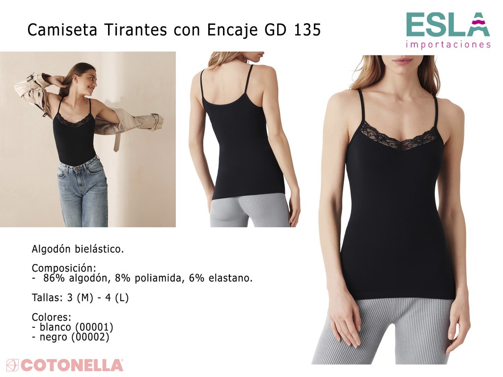 CAMISETA DE TIRANTES GD135 CON ENCAJE COTONELLA