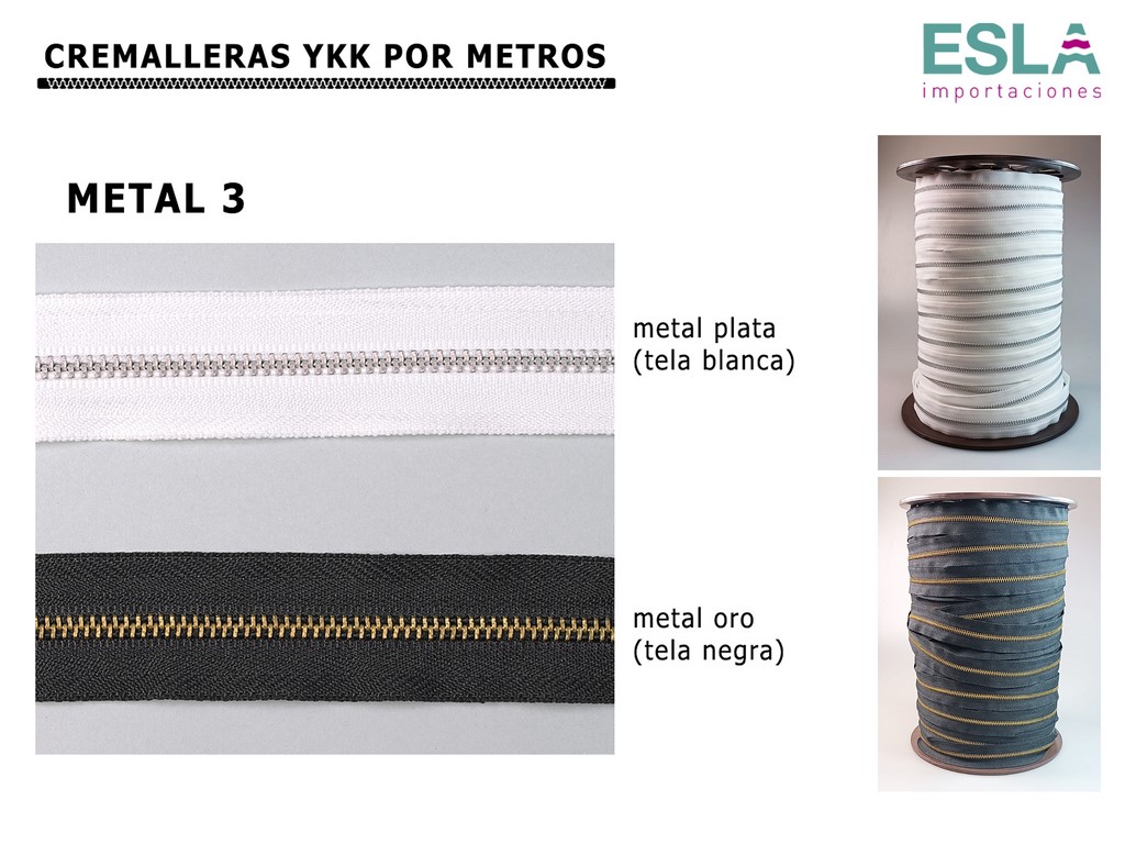 CREMALLERA POR METROS METAL3 ORO Y PLATA YKK