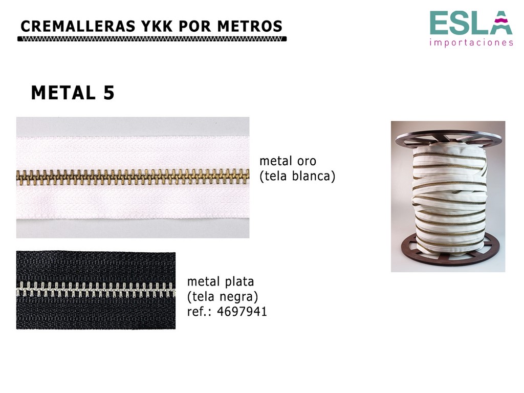 CREMALLERA POR METROS METAL5 ORO Y PLATA YKK