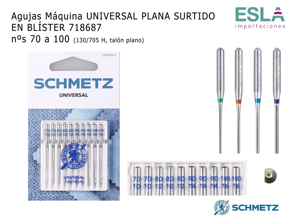 AGUJAS MAQUINA UNIVERSAL PLANA SURTIDA BLISTER 718687 SCHMETZ